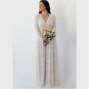Blush Street Couture Bridal Faux Wrap Lace Wedding Dress S-M Bohemian Romantic